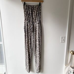 cherish strapless leopard animal print waffle knit jumpsuit size s small